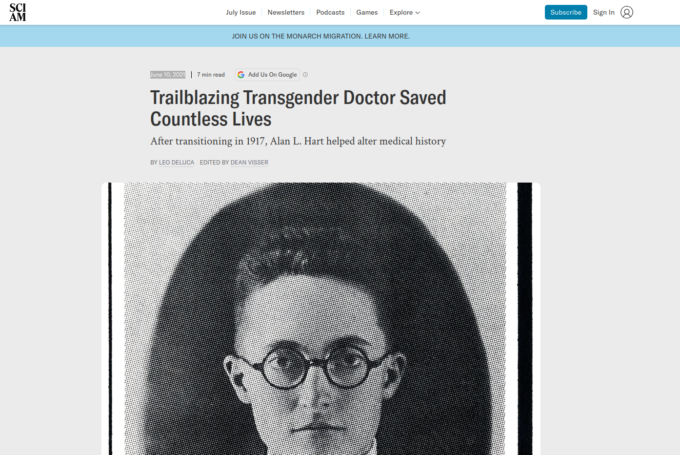 Screenshot from Scientific American, showing the article. 