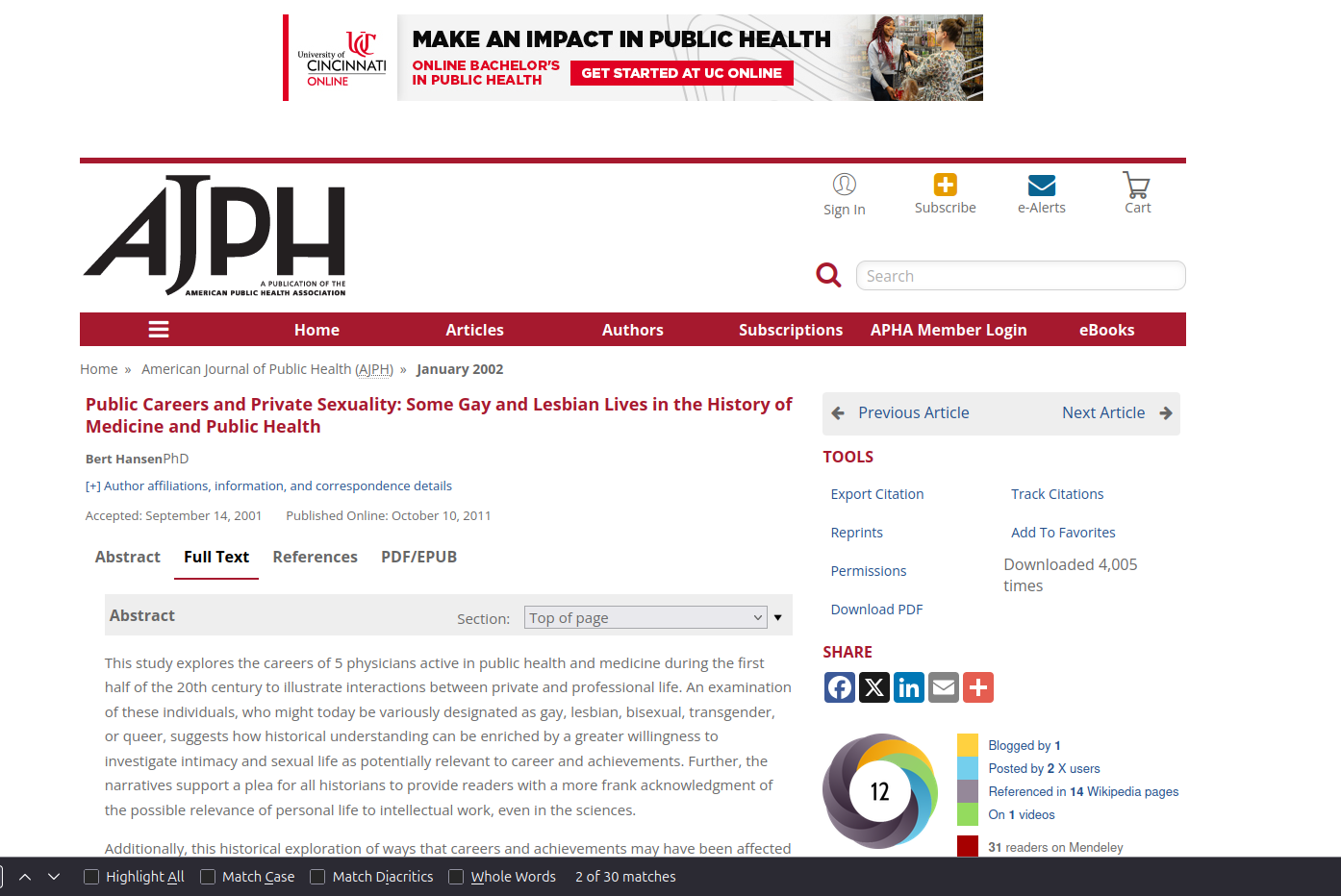 Screenshot from aphapublications showing the article linked to.