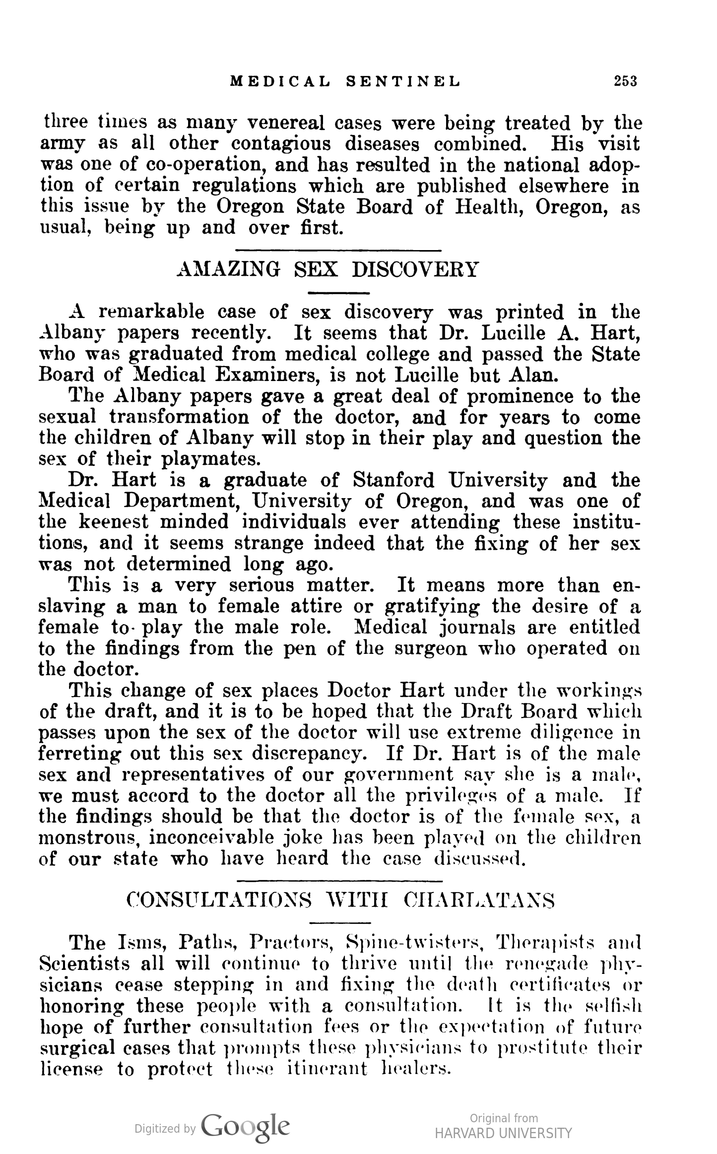 A clip of page 253 of Volume 26 (1918) or the Medical Sentinel