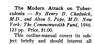 Review of “Modern Attack on Tuberculosis” by Henry D. Chadwick